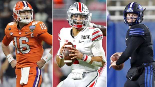 Trevor Lawrence (from left), Justin Fields, Zach Wilson